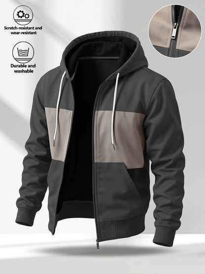 Men's Casual Hooded Zip-Up Softshell Jacket for Spring/Fall