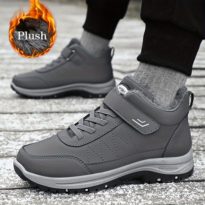 Men'S Casual Solid Color Faux Snow Boots with Plush Lining, Anti-Slip & Wear-Resistant for Outdoor Walking and Hiking in Winter, Winter Boots, Hiking Footwear, Sleek Boot Design, Durable Traction Footwear