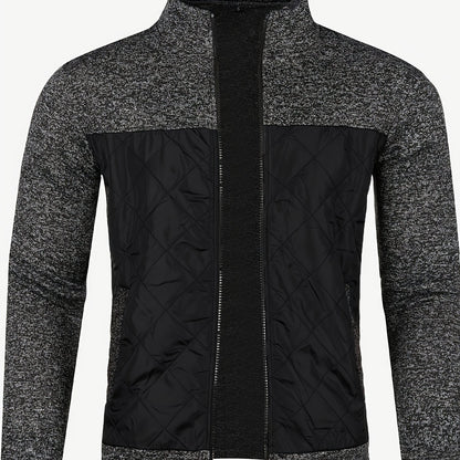 Men's Knitted Cardigan Jacket, Autumn Winter Casual Stand Collar Full Zip Coat, Long Sleeve Regular Fit Jacket