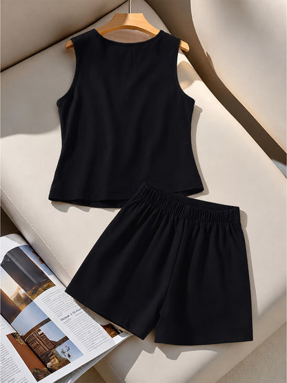 Girls' Elegant Sleeveless Vest & Shorts Set for Summer