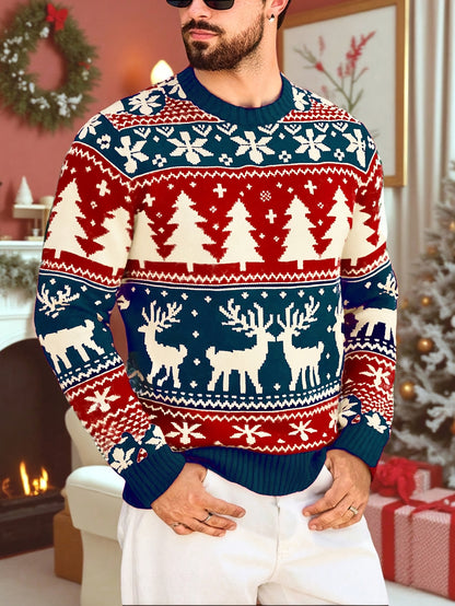 Christmas Theme Knitted Sweater | Warm and Comfortable, Ideal for Self-Wear or Gifting, Crew Neck, Long Sleeve, Acrylic Material, Fall/Winter Season