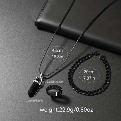 Men'S Luxury Quartz Wristwatch and Jewelry Set | Black Analog Watch with Dual Display, Includes Matching Bracelet, Necklace, and Ring - Ideal for Birthdays, Christmas, Ramadan