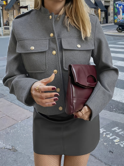 Women'S Elegant Long Sleeve Jacket - Button-Front Closure, Structured Non-Stretch Fabric, Fall/Winter Coat for Everyday & Formal Outfits - Office, Party