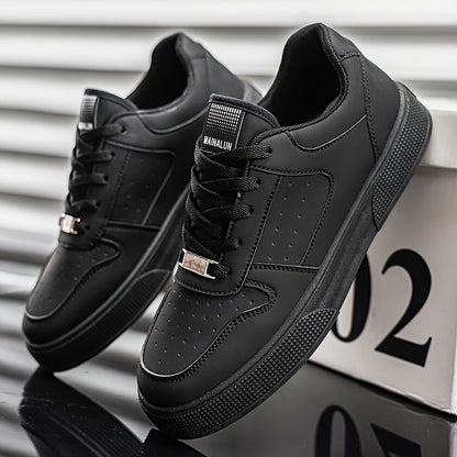 A Pair of Breathable Skate Shoes - Stylish White Low-Top Casual Sneakers with a Durable PU Upper And PVC Sole, Featuring Comfortable Laces, Suitable for All Seasons - ayq