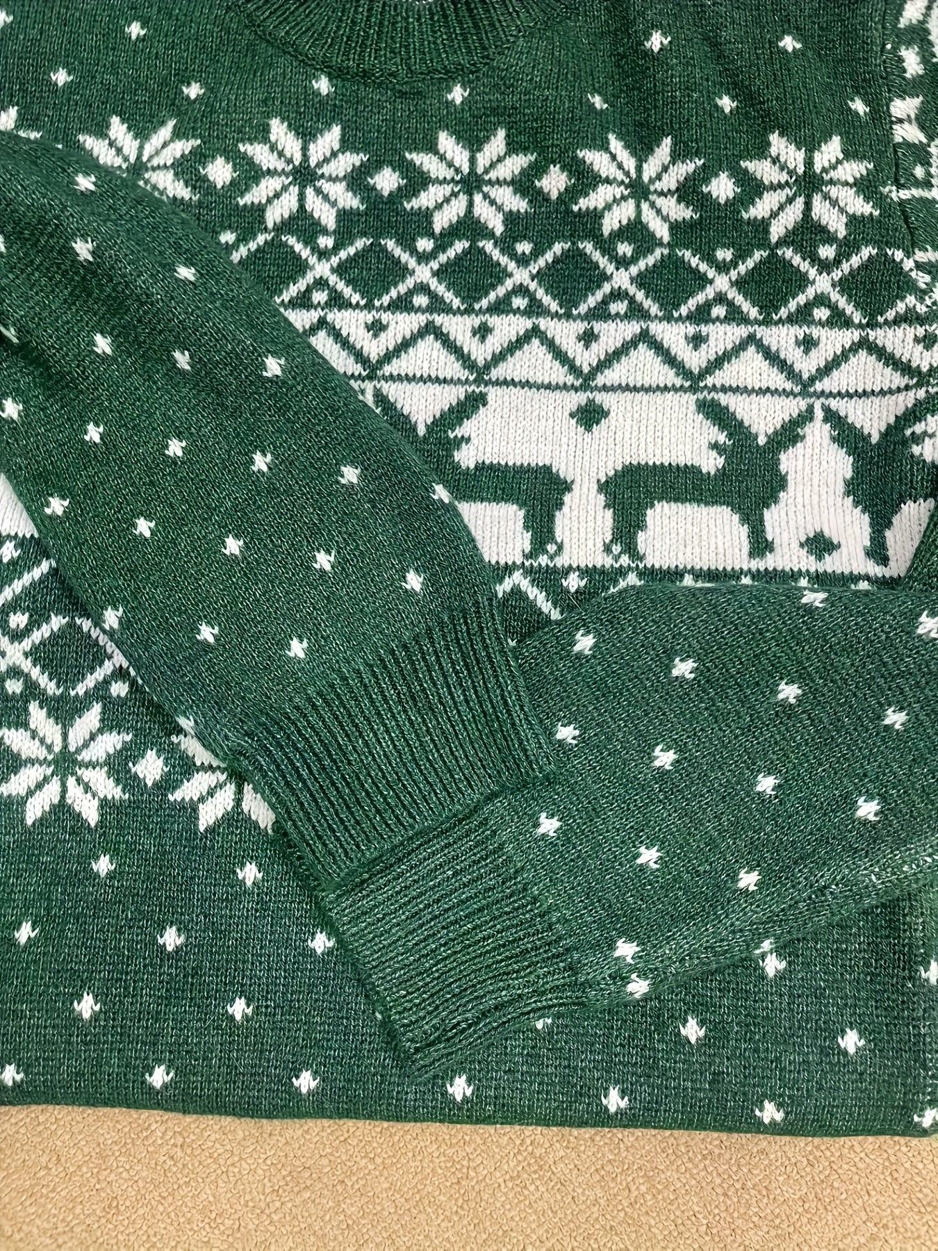 Women'S Christmas Reindeer Print Sweater Dress - Long Sleeve, Round Neck, Ribbed Texture, Green & Holiday Party Outfit, Perfect for Festive Gatherings