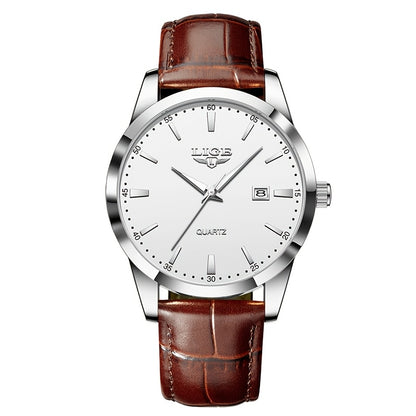 A Stylish Timepiece By LIGE Featuring A Blend Of Business And Casual Design, With A Faux Leather Strap, Alloy Case, And A Non-rechargeable Battery.