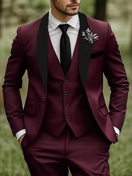 Men's Slim Fit 3-Piece Business Suit Set with Vest & Trousers - ayq