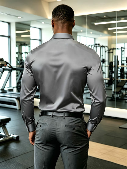 Men's Casual Long Sleeve Button-Up Solid Color Shirt