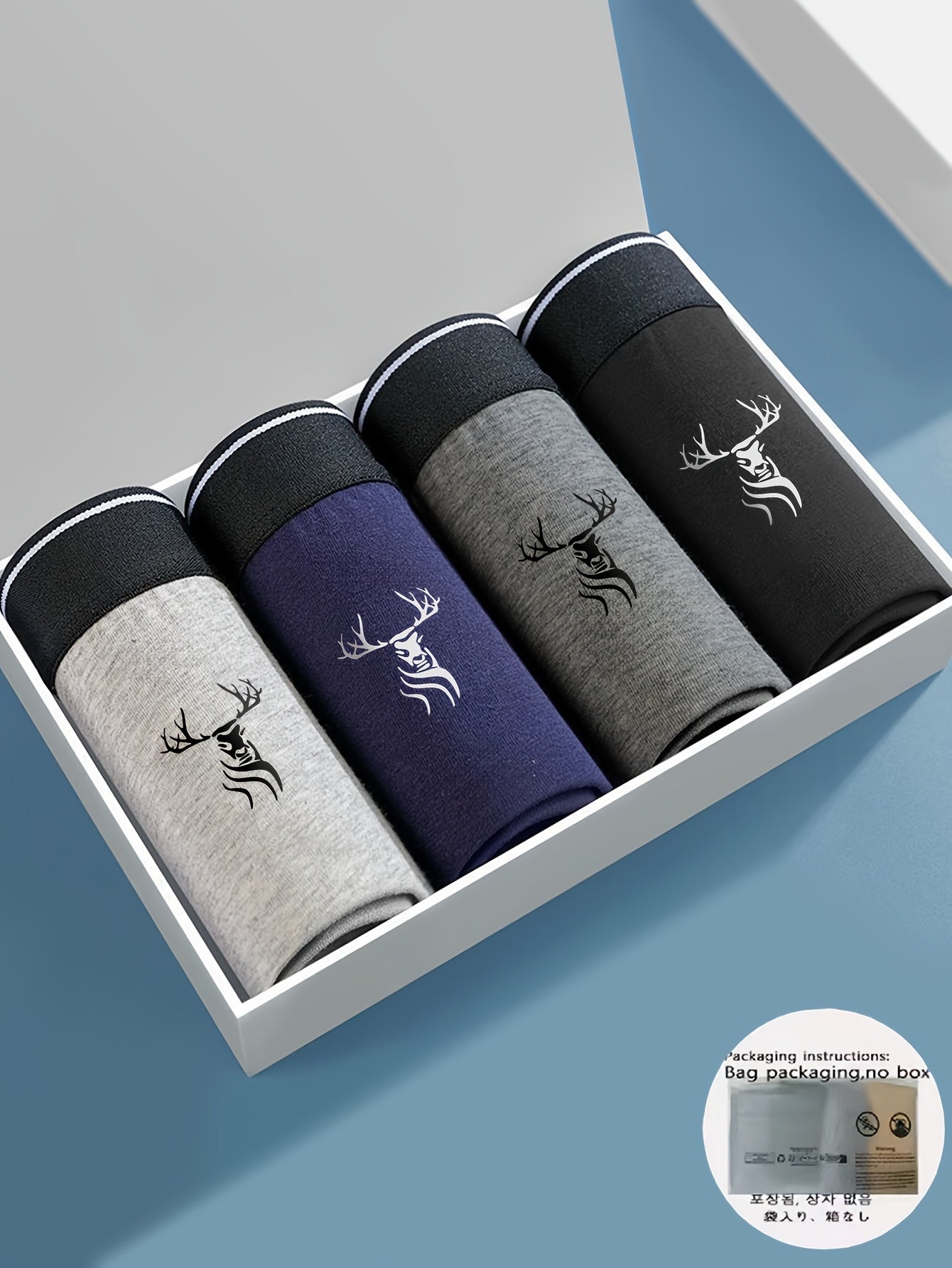 Men's Deer Head Print Boxer Briefs 4-Pack - Stretch Comfort Fit