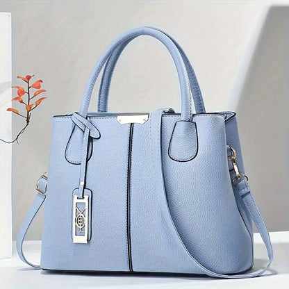 Large Capacity Gray PU Tote Bag - Stylish Versatile Shoulder & Crossbody Bag with Adjustable Straps, Zip Closure, and Polyester Lining