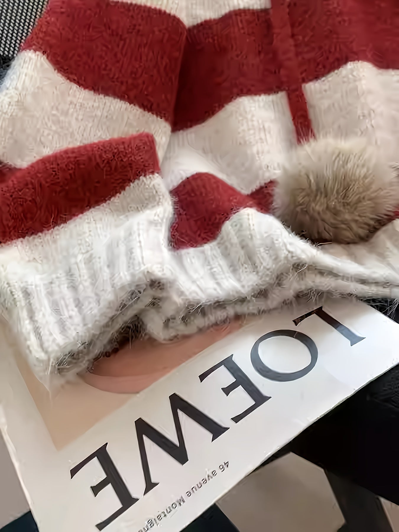 Women's Burgundy & Striped Hooded Sweater - Winter Warm Korean-Style Oversized Sweater Vest-like Pullover with Hood, Soft Sweater Jacket for Fall/Winter Layering (Machine Washable) - Elegant Casual Outerwear