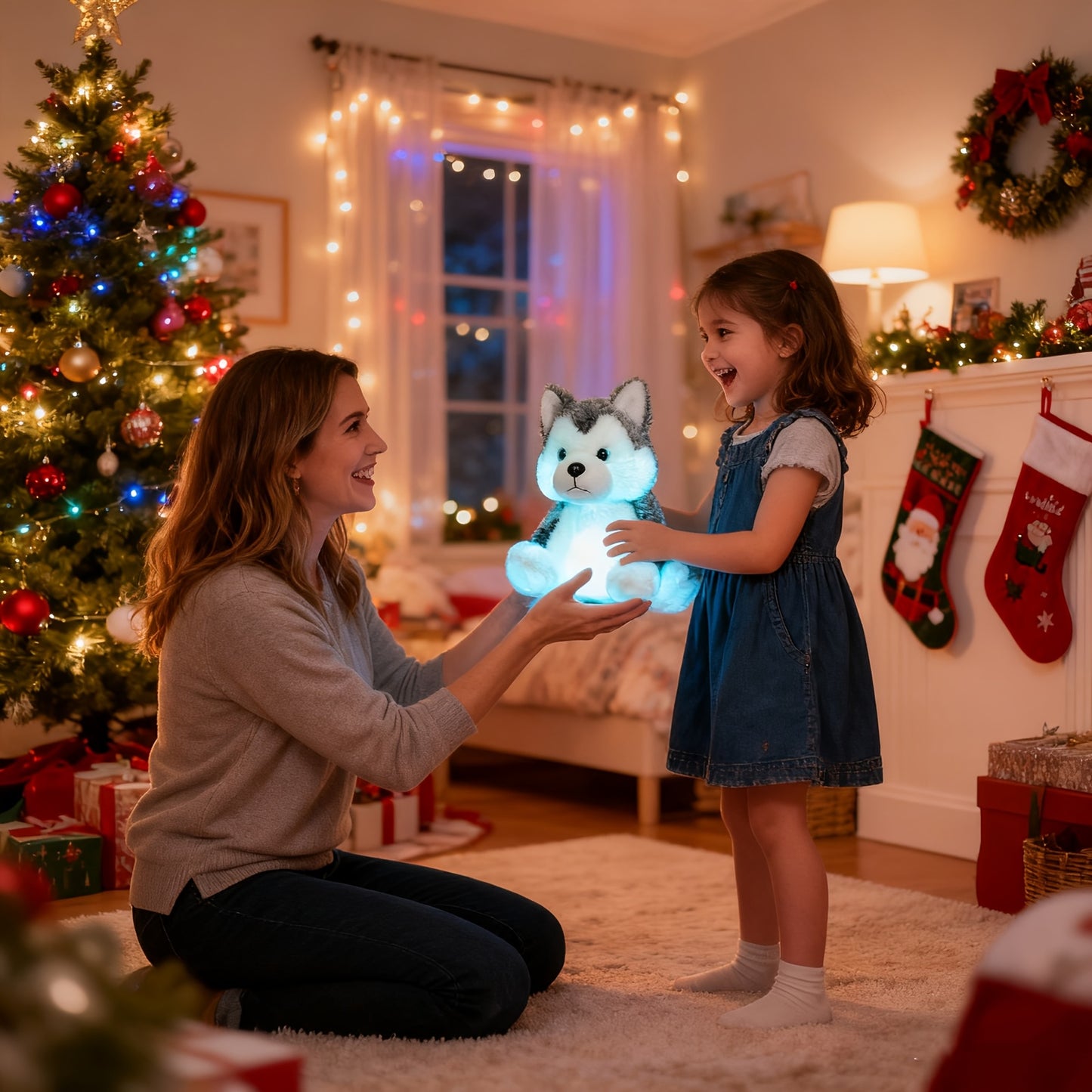 Luminous Husky Plush Toy – A Cheerful Light-Up Stuffed Animal, Perfect for Halloween And Christmas, Ideal Gift for All Ages