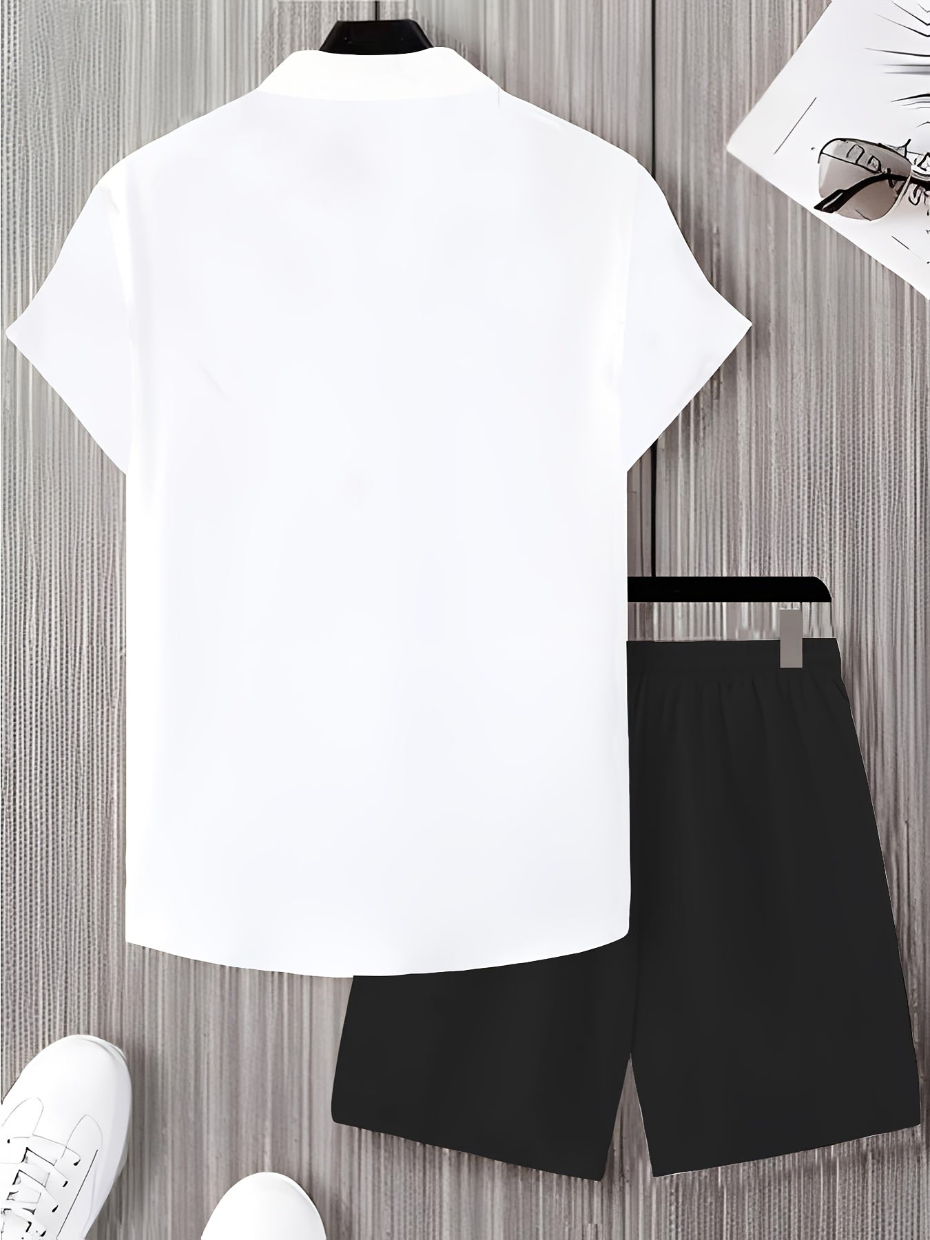 Men's Summer Short-Sleeve Shirt and Shorts Set - Casual Polyester