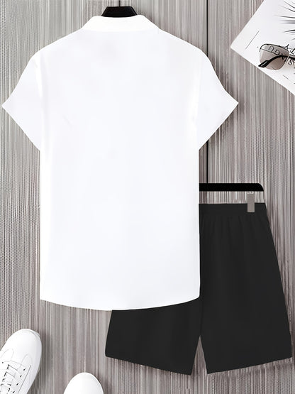 Men's Summer Short-Sleeve Shirt and Shorts Set - Casual Polyester