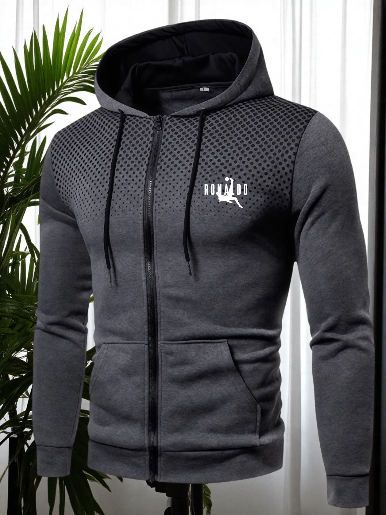 Men's Red Hooded Zip-Up Jacket with Logo Patch Pocket - Logo Personalization, Full-Zip Front Closure, Hooded Collar & Black Zipper - Casual Sportswear Winter Coat for Gym,, Streetwear () - Logo Printing Service, Mens Clothes,