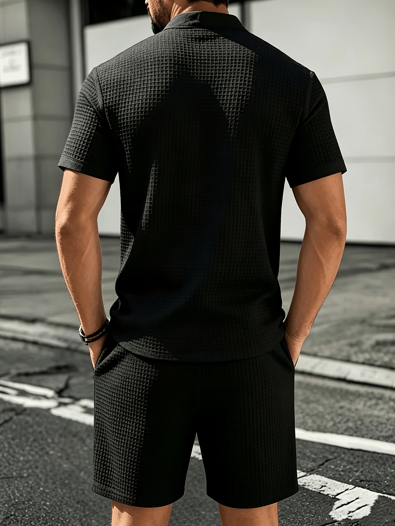 Men's Summer Knit Casual Shirt & Shorts Set with Breathable Fabric