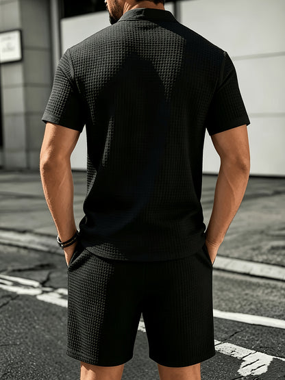 Men's Summer Knit Casual Shirt & Shorts Set with Breathable Fabric