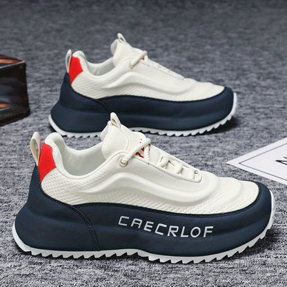 Men's Casual Lace-Up Basketball Shoes, Classic White and Blue Contrast Sneakers, Offering a Breathable, Lightweight, and Comfortable Feel with Shock Absorption and Wear Resistance. Suitable for All-season Casual and Daily Spo - ayq