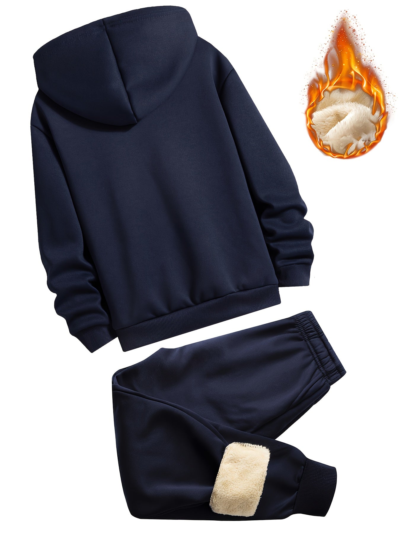 2 հատ տղաների համար նախատեսված բրդյա աստառով գլխարկով սվիտեր + առօրյա տաբատների հավաքածու, միագույն երկարաթև, կայծակաճարմանդով վերնաշապիկ՝ միջին ձգվողության տաք գործվածքից, աշուն/ձմեռ սեզոնի համար, իդեալական է