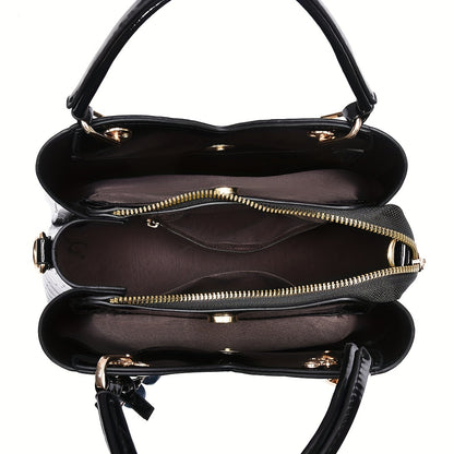 2022 Newest Trendy Women'S Faux Crocodile-Texture Handbag with Cherry Pendant - Stylish Black And Red Shoulder And Handbag, Zip Closure, Polyester Lining, Edge Paint Detail, Handbag|Chic Handbag|Zippered Bag