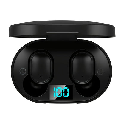 Նրբագեղ սև անլար ականջակալներ՝ HiFi ստերեոով և սպորտային խոսափողով. անլար ականջակալներ iOS/Android-ի համար, ներառված է USB լիցքավորման պատյան.