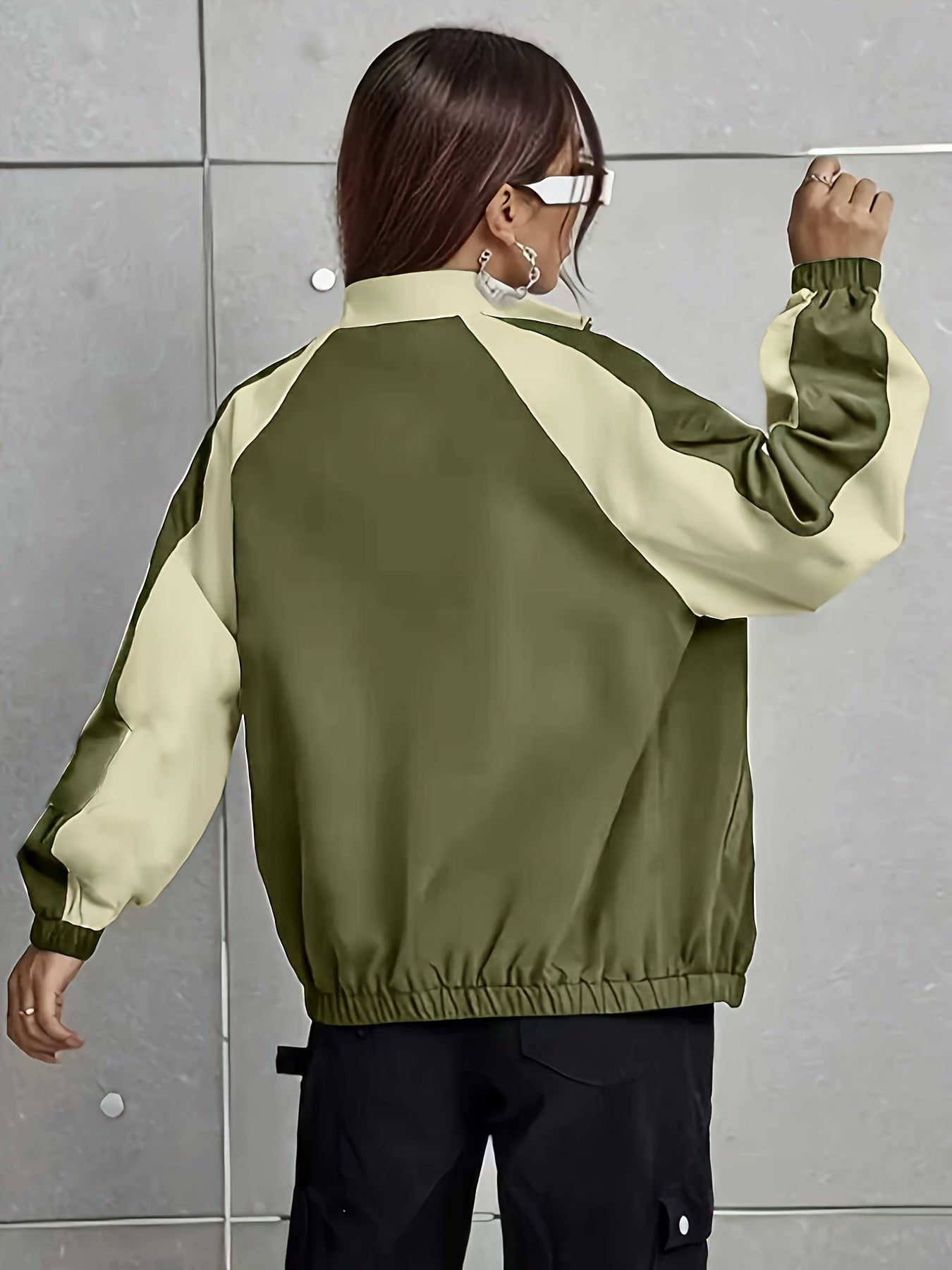 Women's Elegant Mandarin Collar Jacket - Burgundy & Half-Zip Coat with White Piping, All-Season Structured Outerwear (Black /Notch), Machine Washable Casual to Formal Blazer for & Social Events, Jackets For Women, Jacket For