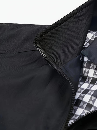 Men's Academic Jacket - Burgundy (Deep Red), Zip-Up Front Closure, Structured Non-Stretch Fabric, Zippered Pockets - Formal & Casual Outerwear for Office, Events, Everyday - Easy-Care Coat, Dressy Jacket, Houndstooth Pattern