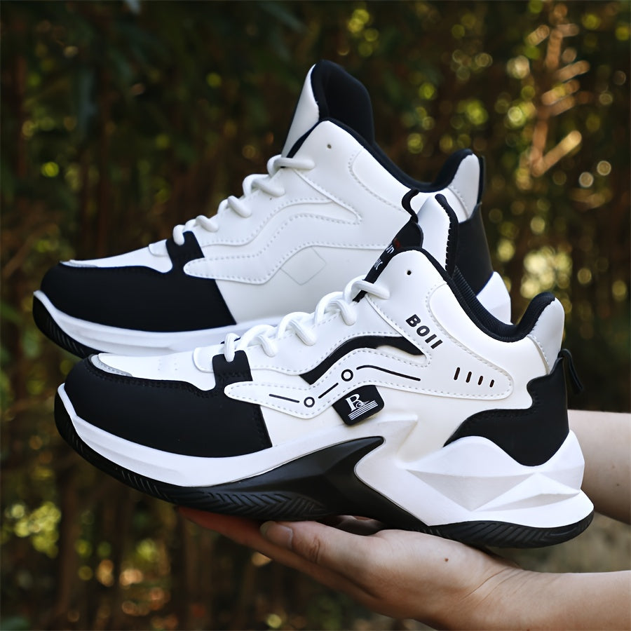 Men's high-top casual sports shoes fashion outdoor walking shoes for road running; lace-up wear-resistant versatile - ayq