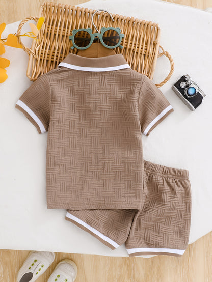 Boys' Summer Polo Shirt & Shorts Set in Jacquard Fabric