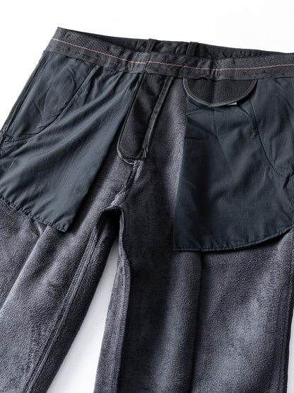 Men'S Solid Color Polyester Dress Pants - Fall/Winter Warm Fleece-Lined Thickened Straight-Leg Trousers with Slant Pockets, Regular Fit, Non-Stretch Woven Fabric, Long Length