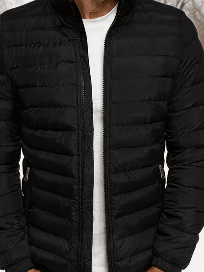 Men's Slim Fit Winter Jacket with Stand Collar, Zip Front