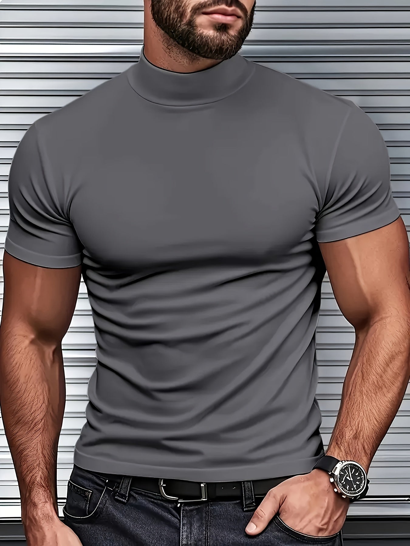 Men's High-Neck Short-Sleeve T-Shirt for Spring and Summer - Fashionable, Comfortable, and Essential for Casual Wear - ayq