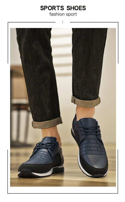 1pair Men'S Casual Business Sneakers, Round Toe, Low-Top, Solid Color, Faux Upper, with Fabric Lining, EVA Insole, PVC Sole, Lace-Up Closure for Daily and Leisure Wear
