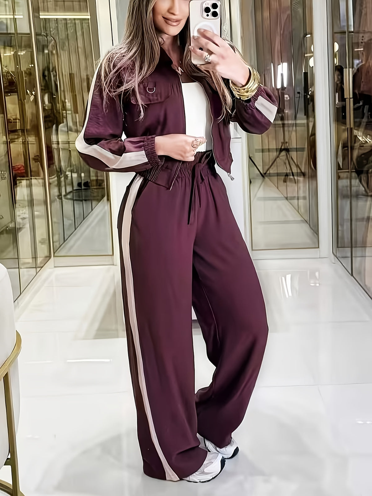 Women's Casual Spring-Fall Set: Cargo Jacket & Long Pants