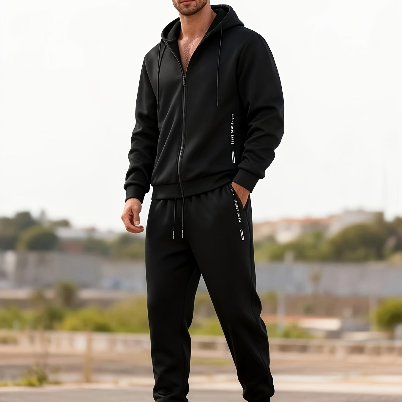 2pcs Men's Spring/autumn Set, Regular Fit Cardigan Sweatshirt with Zip-up Hoodie and Long Pants, Casual Sportswear