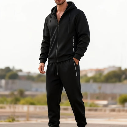 2pcs Men's Spring/autumn Set, Regular Fit Cardigan Sweatshirt with Zip-up Hoodie and Long Pants, Casual Sportswear