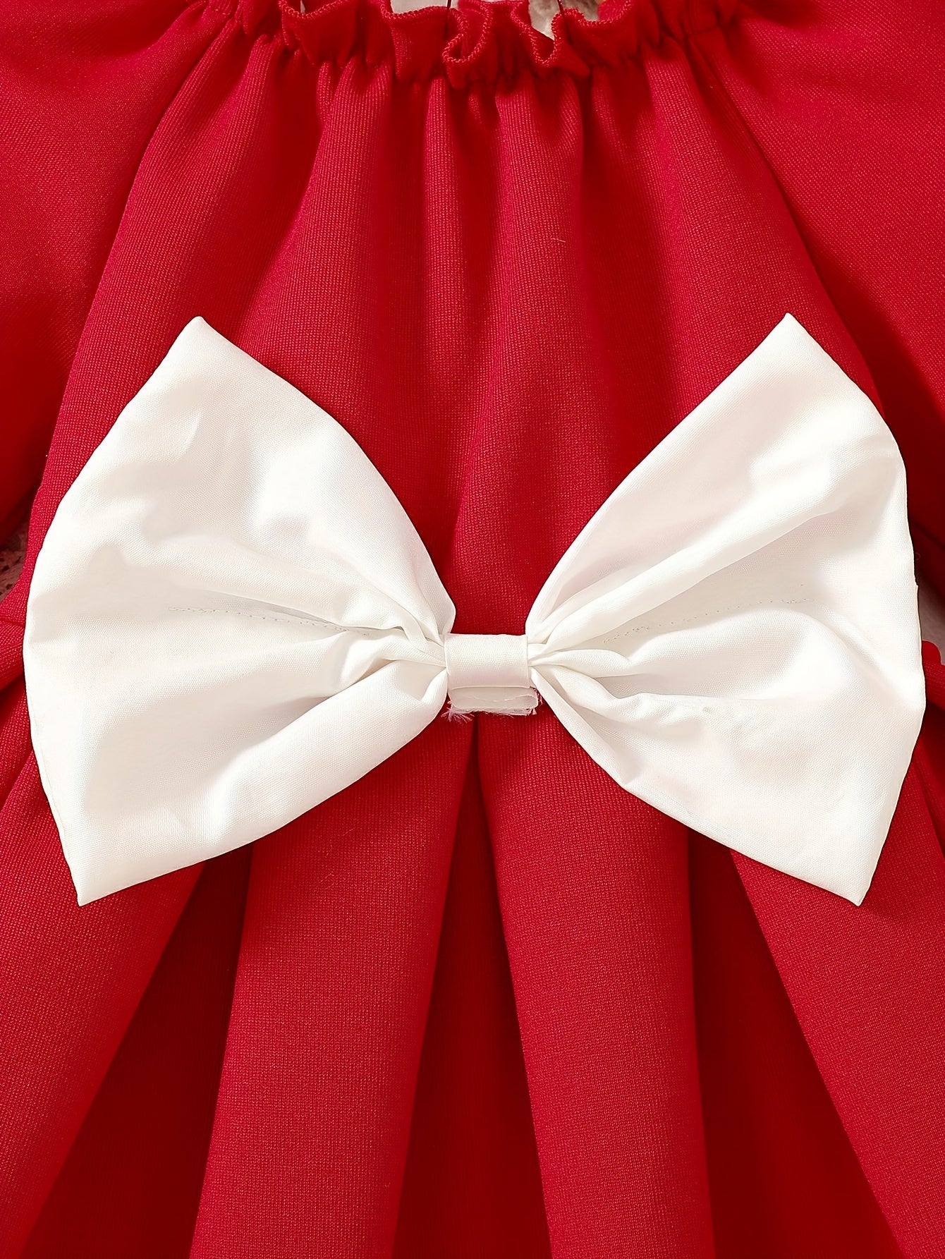 Աղջկա երկար թևքերով երեկույթի զգեստ - ձմեռային, պաշտոնական և ամենօրյա հագուստ, լվացքի մեքենայով լվացվող փոքրիկի և աղջիկների հագուստ՝ առջևի ժապավենի շեշտադրմամբ - հարուստ կարմիր ծննդյան, Սուրբ Ծննդյան, լուսանկարահանման զգեստ