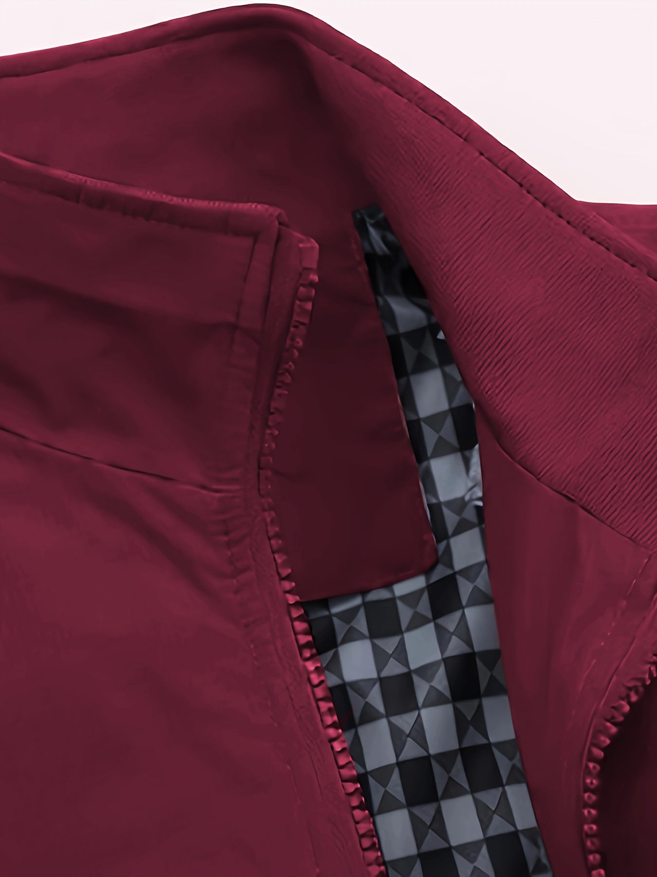 Men's Academic Jacket - Burgundy (Deep Red), Zip-Up Front Closure, Structured Non-Stretch Fabric, Zippered Pockets - Formal & Casual Outerwear for Office, Events, Everyday - Easy-Care Coat, Dressy Jacket, Houndstooth Pattern