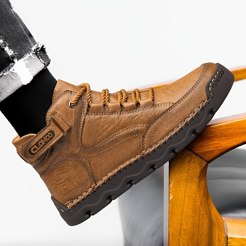 Men's Casual Ankle Boots with Warm Plush Lining, Rubber Sole