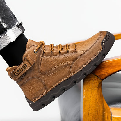Men's Casual Ankle Boots with Warm Plush Lining, Rubber Sole