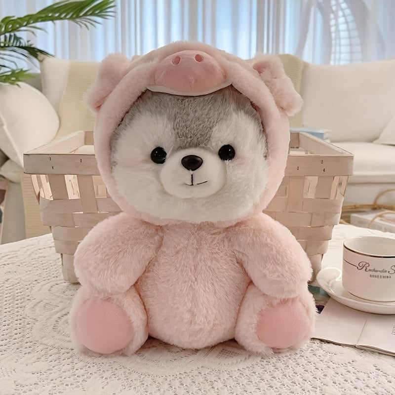 20Cm/7.87In - Adorable Transforming Husky Plush Toy, Featuring a Dinosaur, Pig, Fox, And Koala Headgear. Perfect for Home Decor And an Excellent Choice for Birthday Gifts
