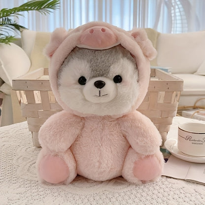 20Cm/7.87In - Adorable Transforming Husky Plush Toy, Featuring a Dinosaur, Pig, Fox, And Koala Headgear. Perfect for Home Decor And an Excellent Choice for Birthday Gifts