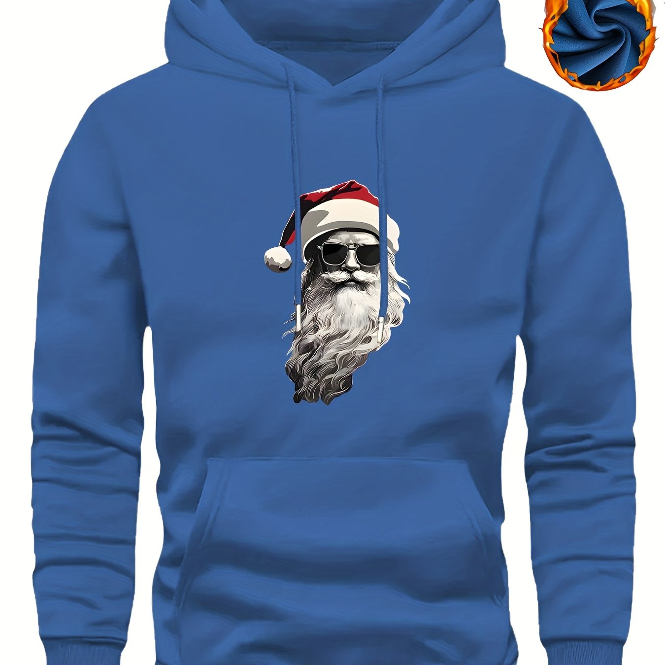 Men'S Heavyweight Hooded Sweatshirt with Santa Claus & Santa Hat Print - Thick Winter Pullover, Long Sleeve Hooded Sweater for Christmas, Halloween, New Year'S - Cozy Cold Weather Clothing For Men, Couples, Family - Ideal Hol