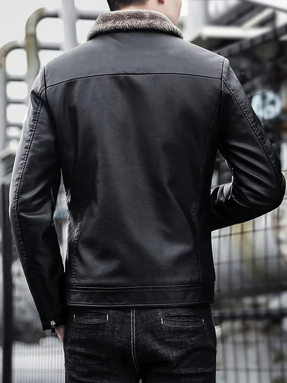 Siji Dou OBM տղամարդու վերարկու, նոր աշնանային/ձմեռային բրդյա ծածկույթով բաճկոն՝ արհեստական ​​մորթուց օձիքով, նորաձև առօրյա բաճկոն տղամարդկանց համար