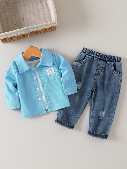 Boys' Cotton Blend Shirt and Jeans Set for Fall/Winter