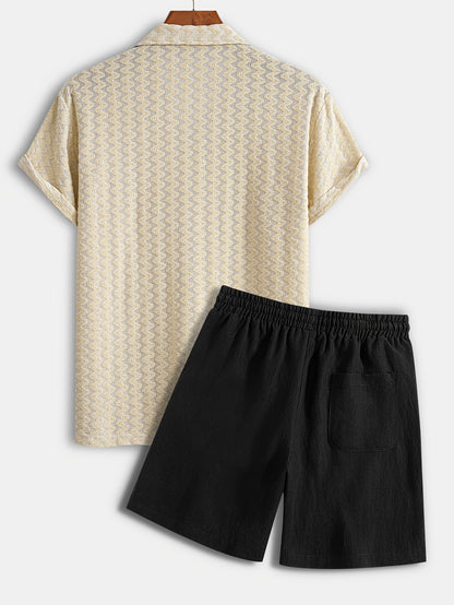 Men's Stretch Jacquard Short Sleeve Shirt & Shorts Set