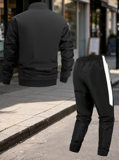 Men's Spring/Fall Stand Collar Zipper Tracksuit Set