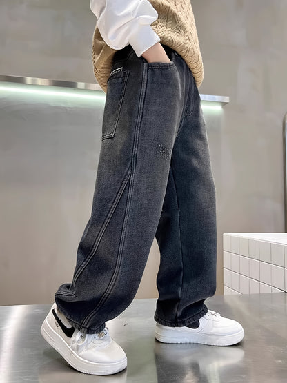Boys Loose Fit Elastic Waist Denim Jeans Casual Streetwear