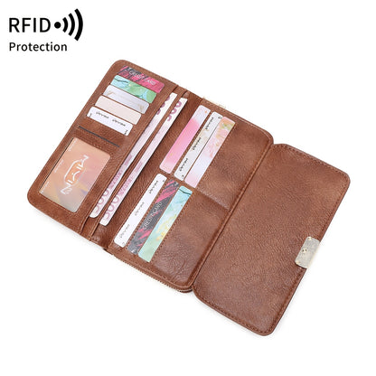 MIYIN Women's Vintage RFID Blocking Large Capacity Wallet with Wrist Strap - Tri-Fold  Handbag, Zipper Pocket & ID Slot, Multi-Card Holder (Credit/Debit) - Solid for Professional & Everyday Use