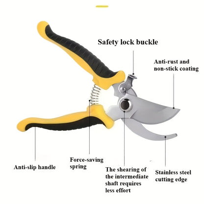Heavy-Duty Professional Stainless Steel Pruner with Comfort Grip, Multi-Functional Garden Shears and Secateurs - Non-Slip Ergonomic Design for Effortless Spring Assisted Opening & Closing; Sharp Blades Cut Thick Branches With